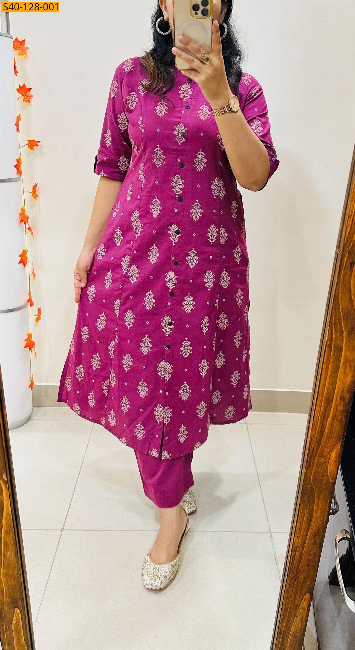 Pink Fancy Aline cotton Kurti set