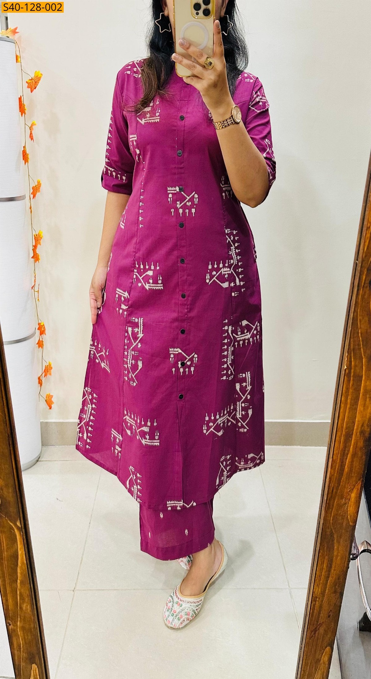 Pink Fancy Aline cotton Kurti set