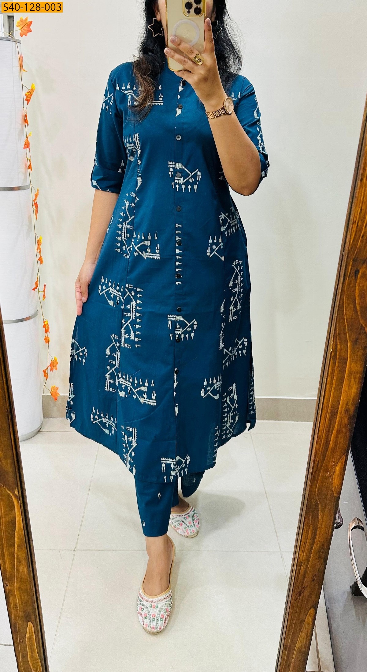 Blue Fancy Aline cotton Kurti set