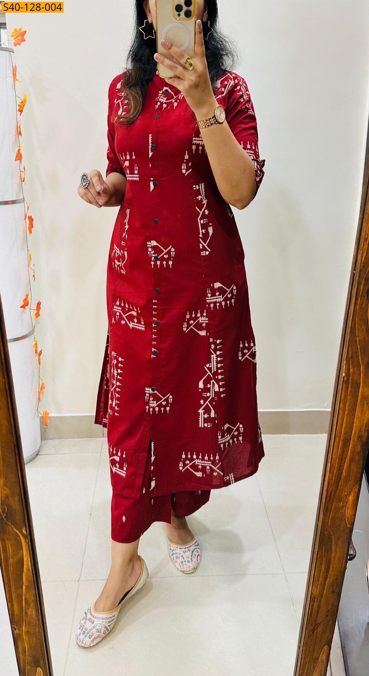 Maroon Fancy Aline cotton Kurti set