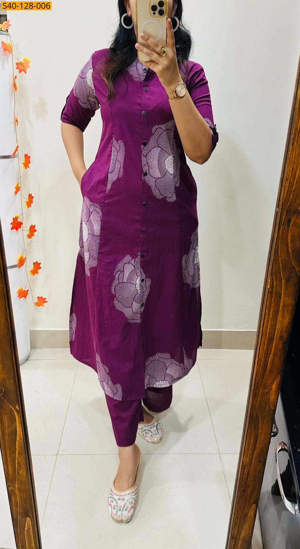 Magenta Fancy Aline cotton Kurti set