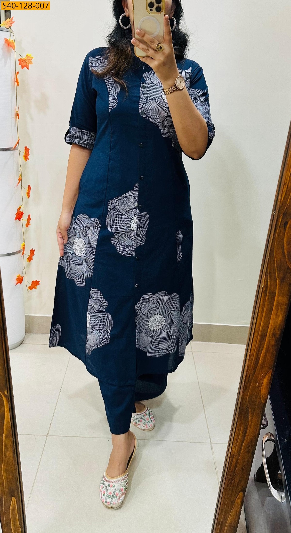 Navy Fancy Aline cotton Kurti set