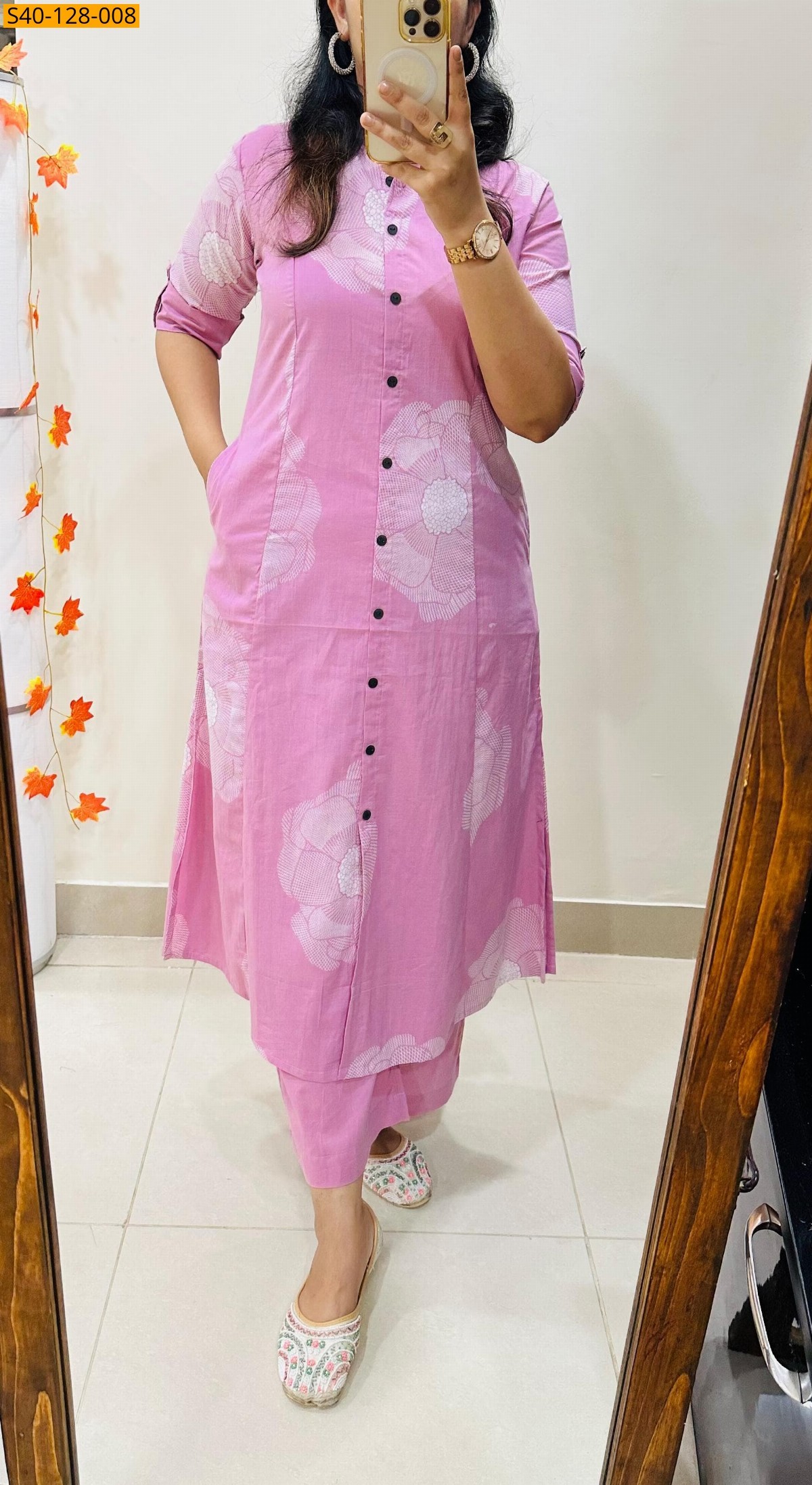 Pink Fancy Aline cotton Kurti set