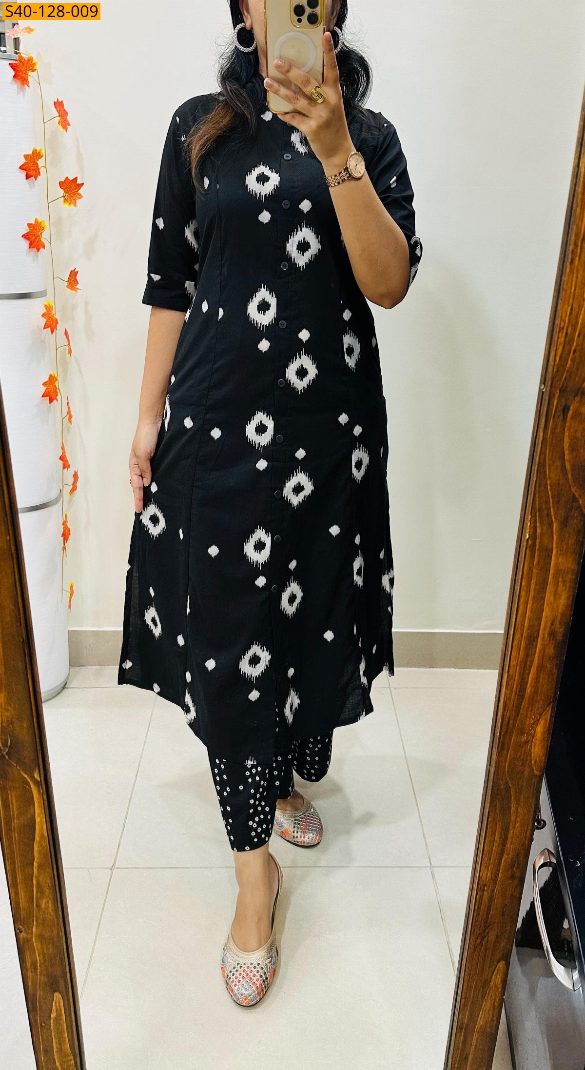 Black Fancy Aline cotton Kurti set