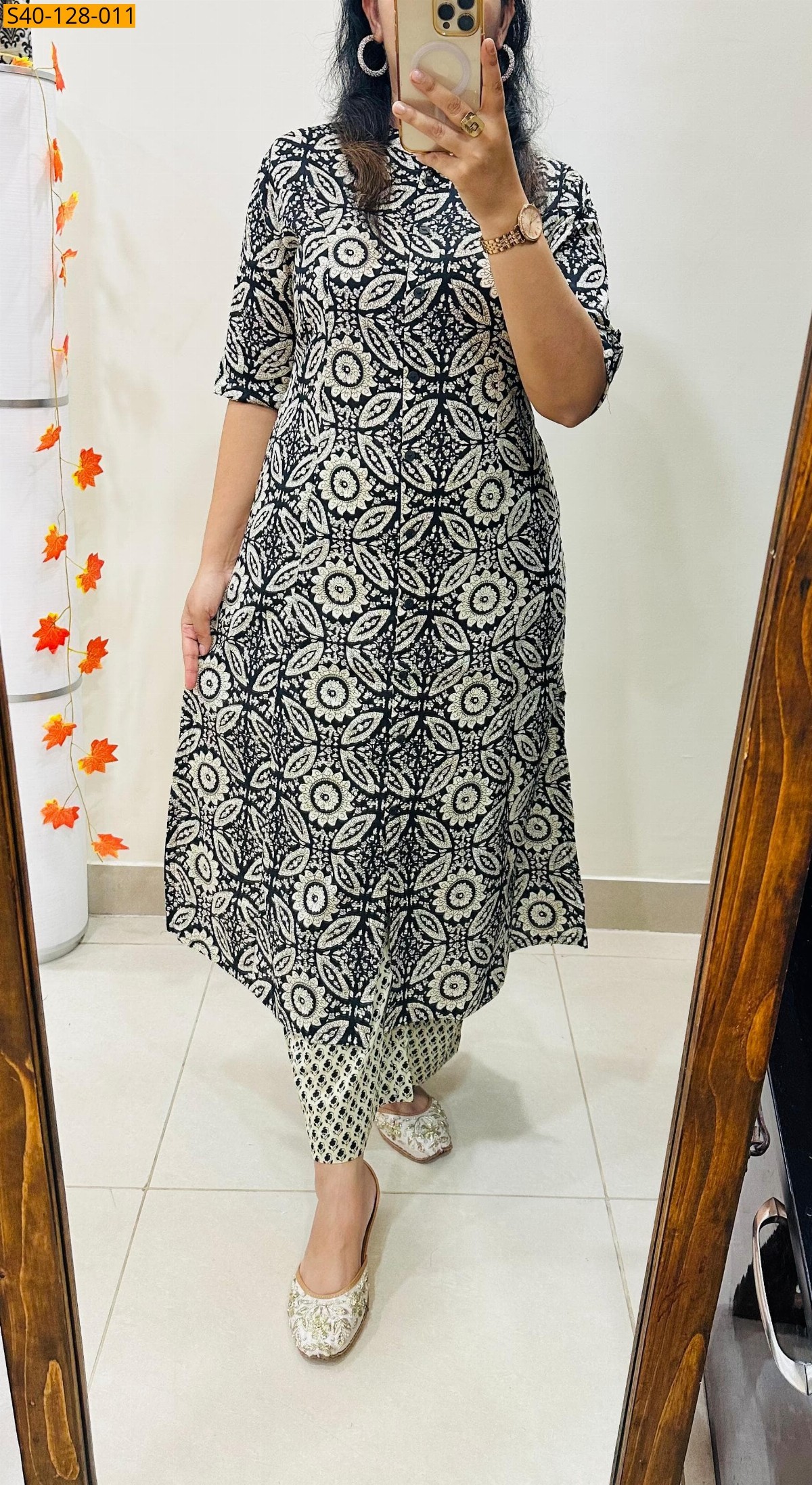 Black Fancy Aline cotton Kurti set