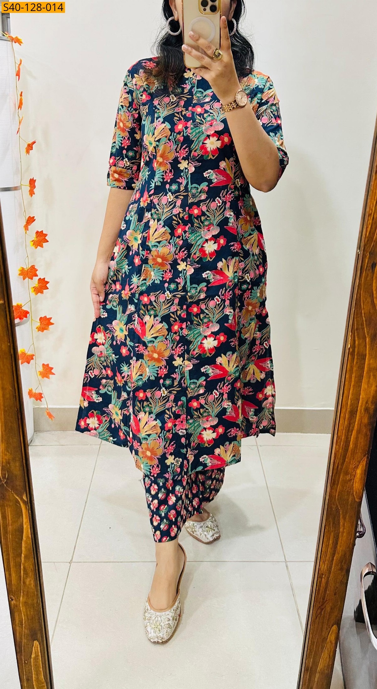 Navy Fancy Aline cotton Kurti set