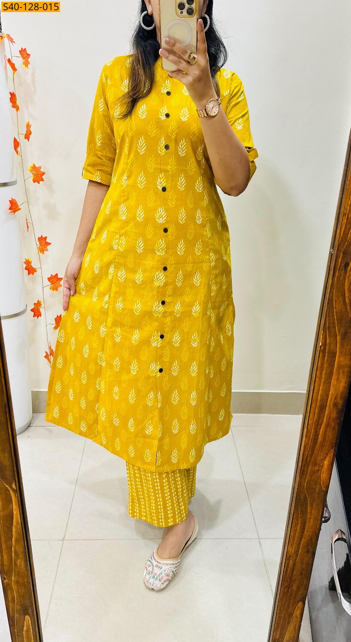 Yellow Fancy Aline cotton Kurti set