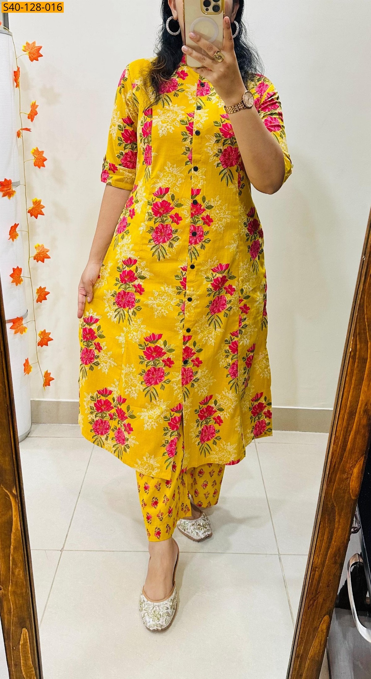 Yellow Fancy Aline cotton Kurti set