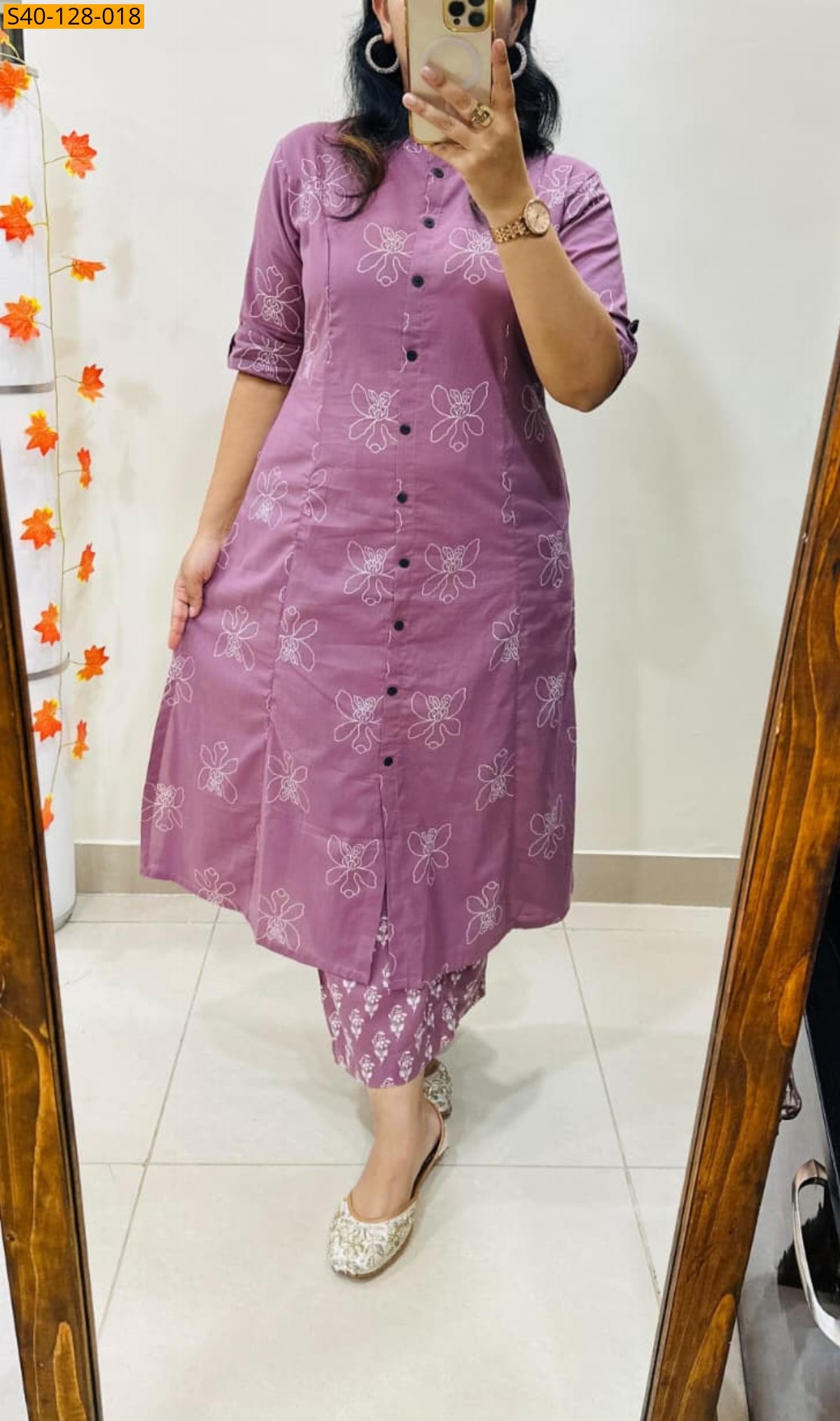 Pink Fancy Aline cotton Kurti set