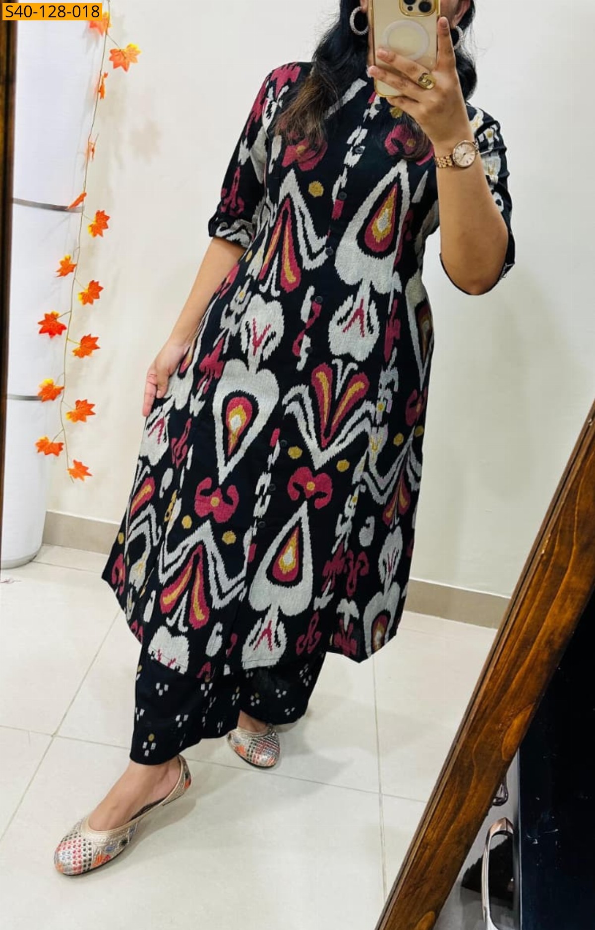 Black Fancy Aline cotton Kurti set