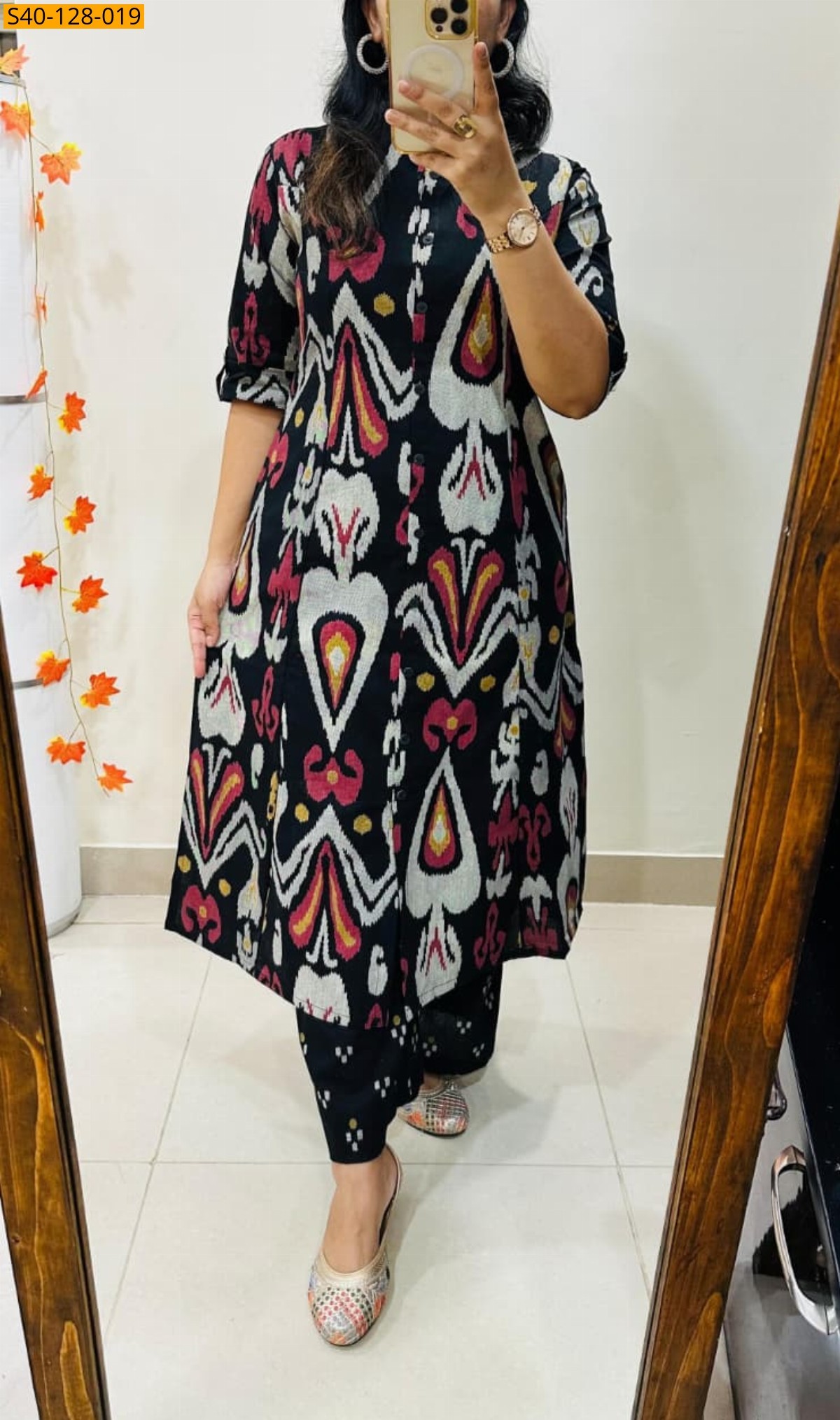 Black Fancy Aline cotton Kurti set