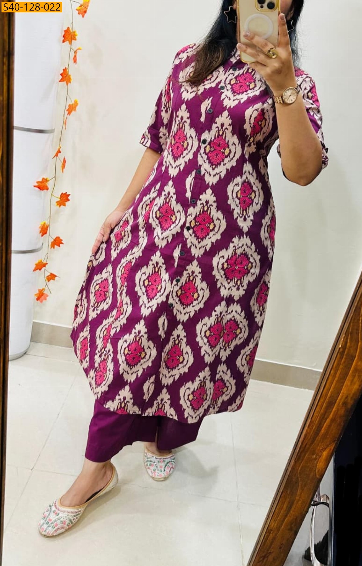 Magenta Fancy Aline cotton Kurti set