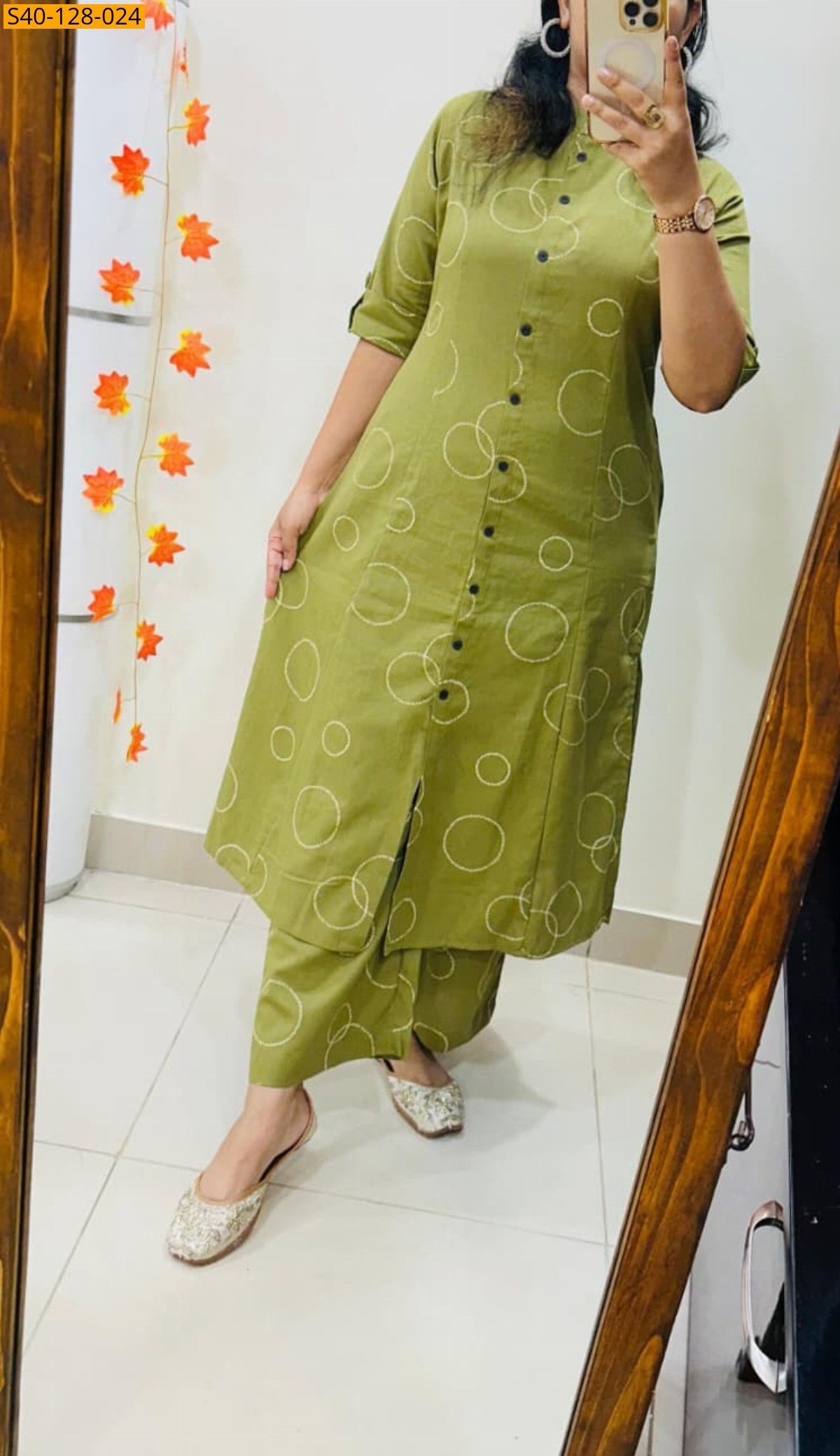 Green Fancy Aline cotton Kurti set
