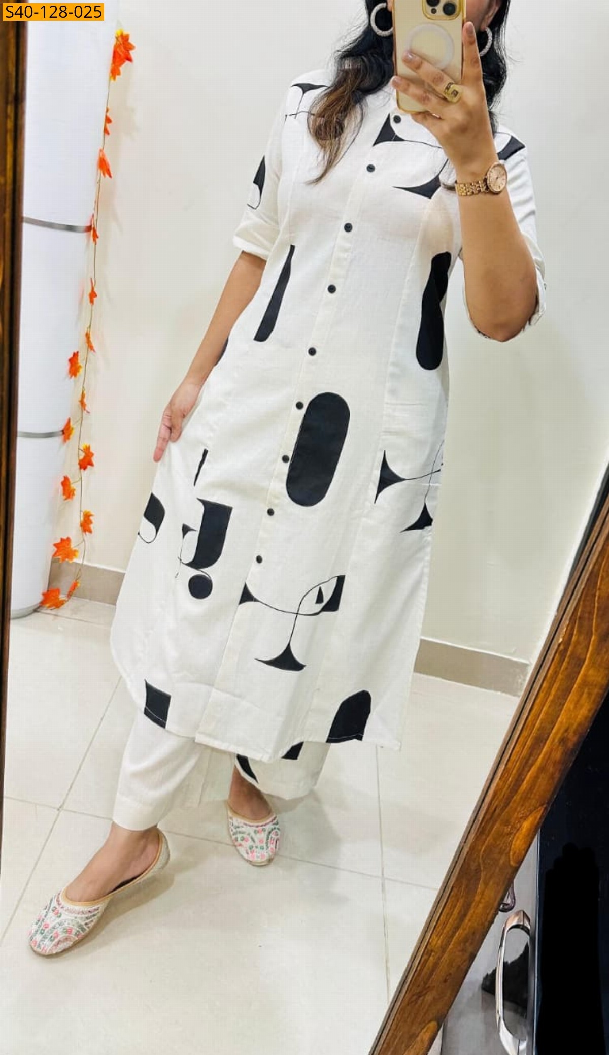 White Fancy Aline cotton Kurti set