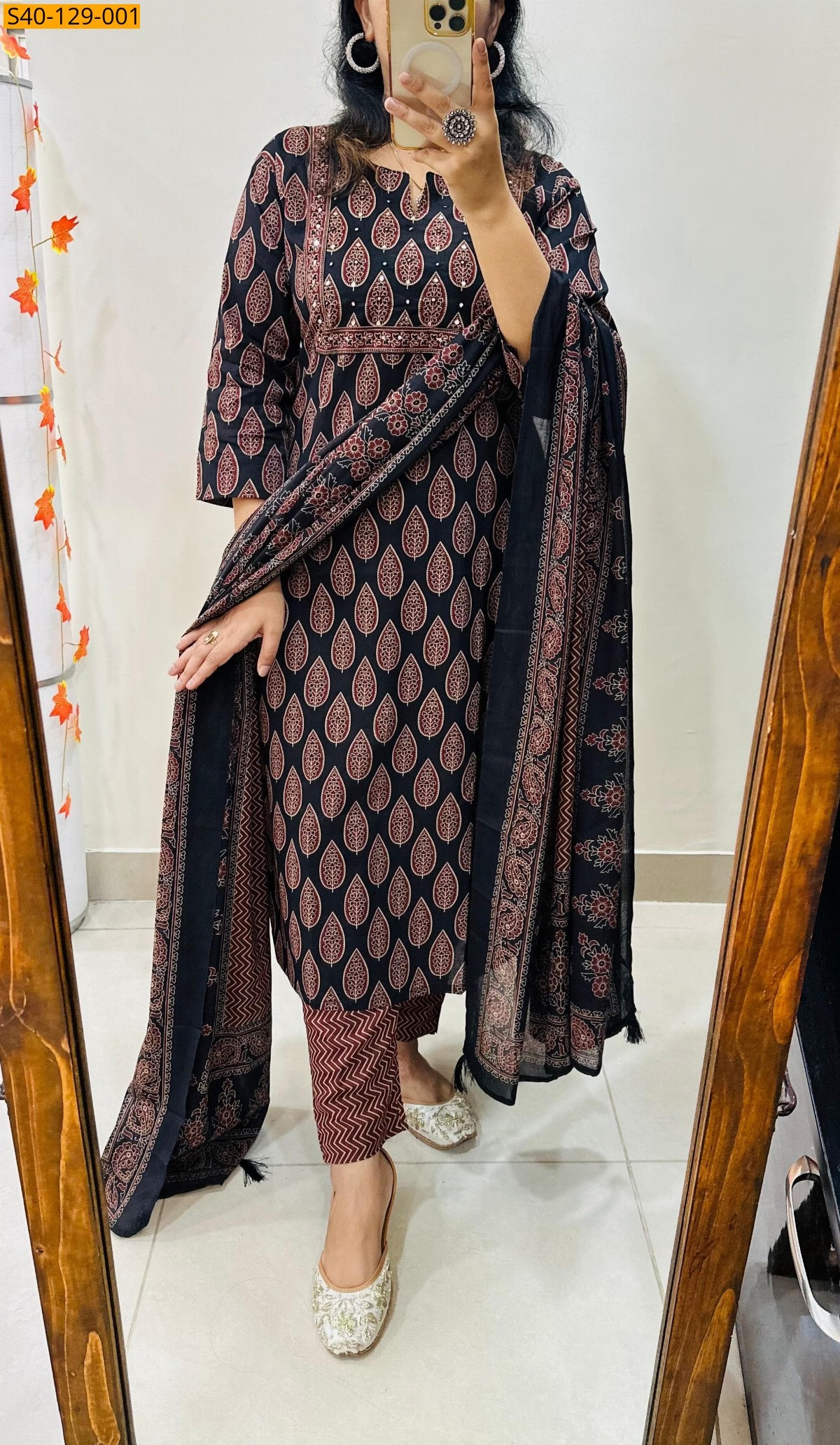 Black Fancy Azrakh cotton kurta set