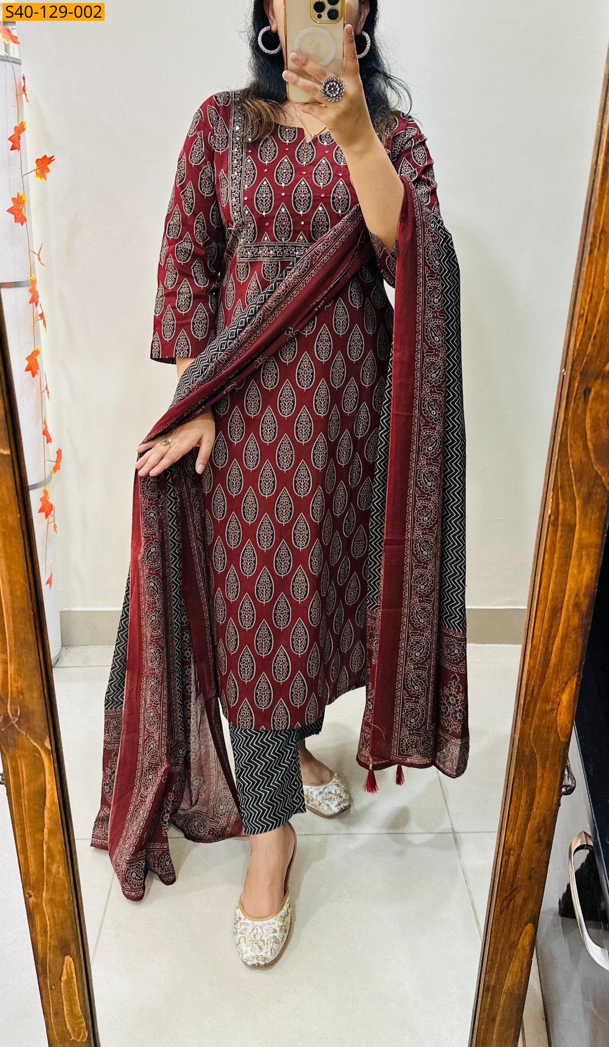 Maroon Fancy Azrakh cotton kurta set