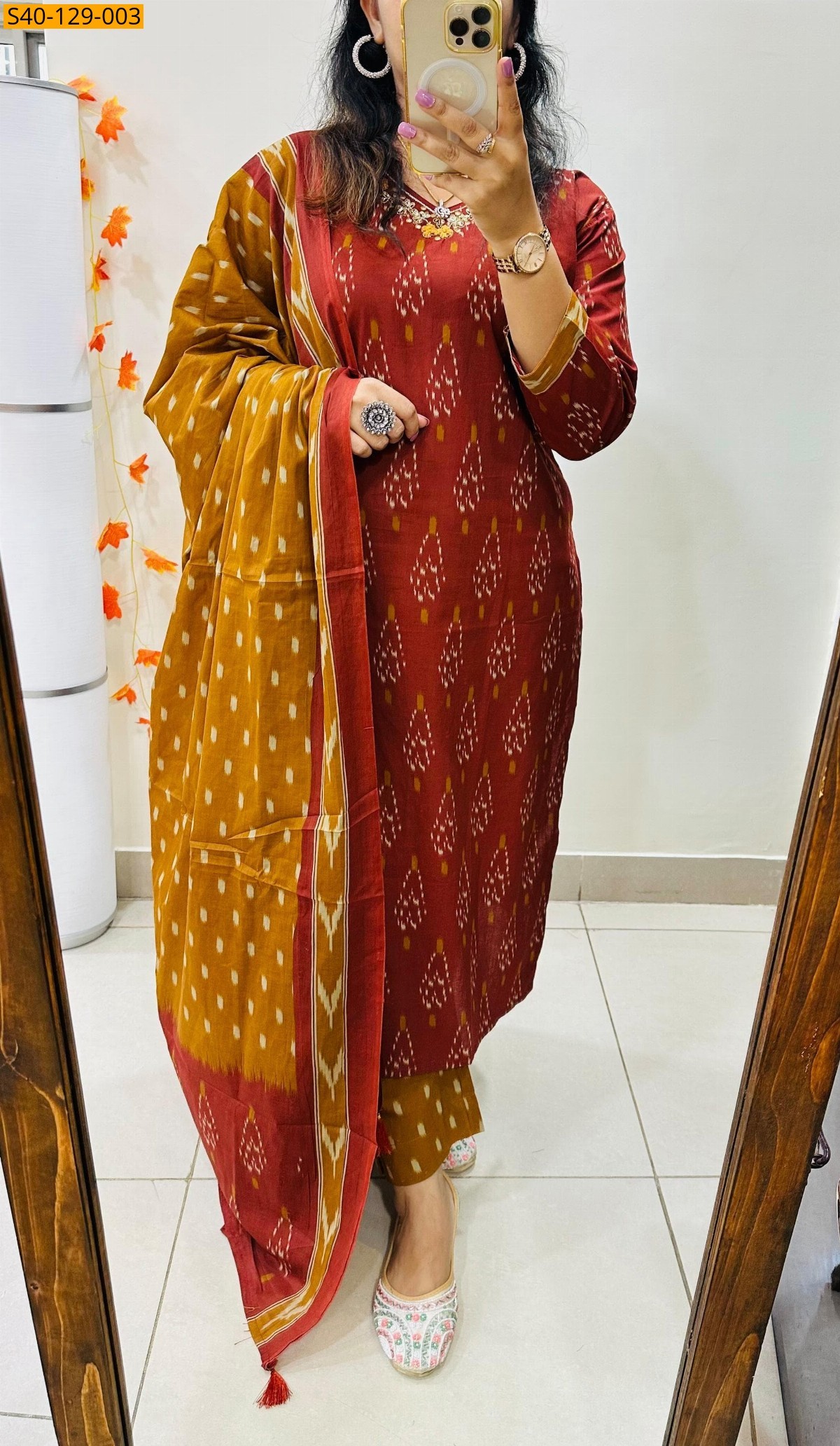 Red Fancy Azrakh cotton kurta set