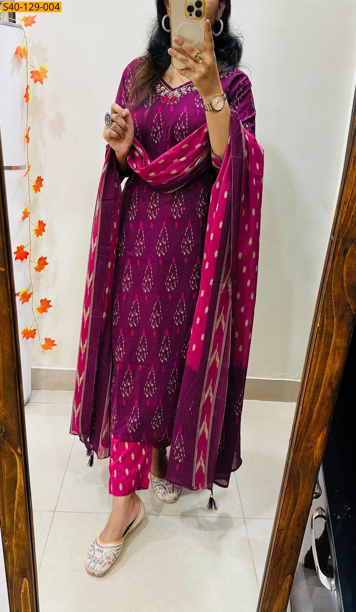 Magenta Fancy Azrakh cotton kurta set