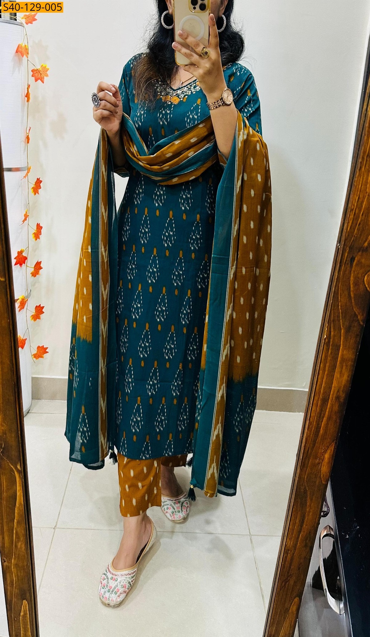 Blue Fancy Azrakh cotton kurta set