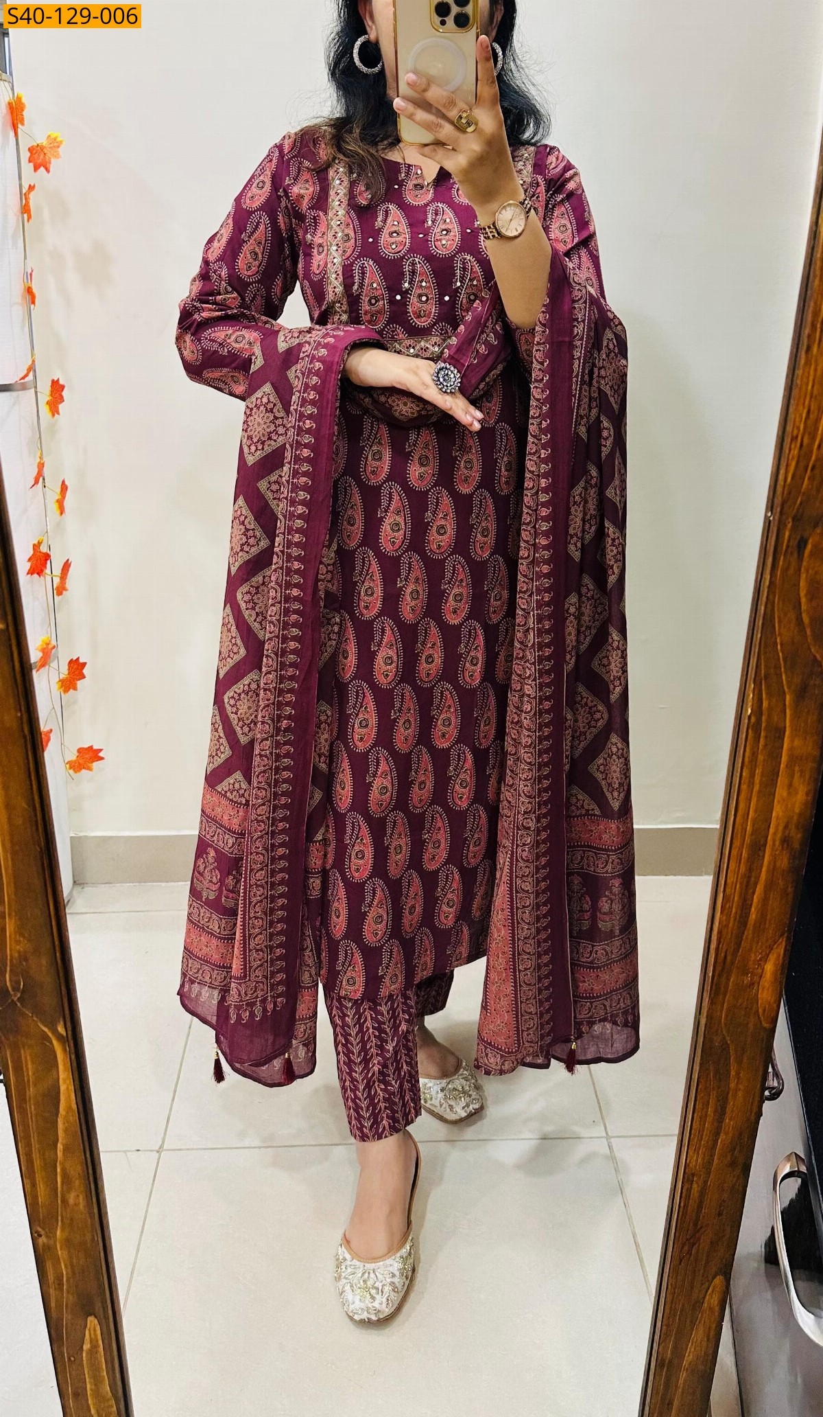 Maroon Fancy Azrakh cotton kurta set