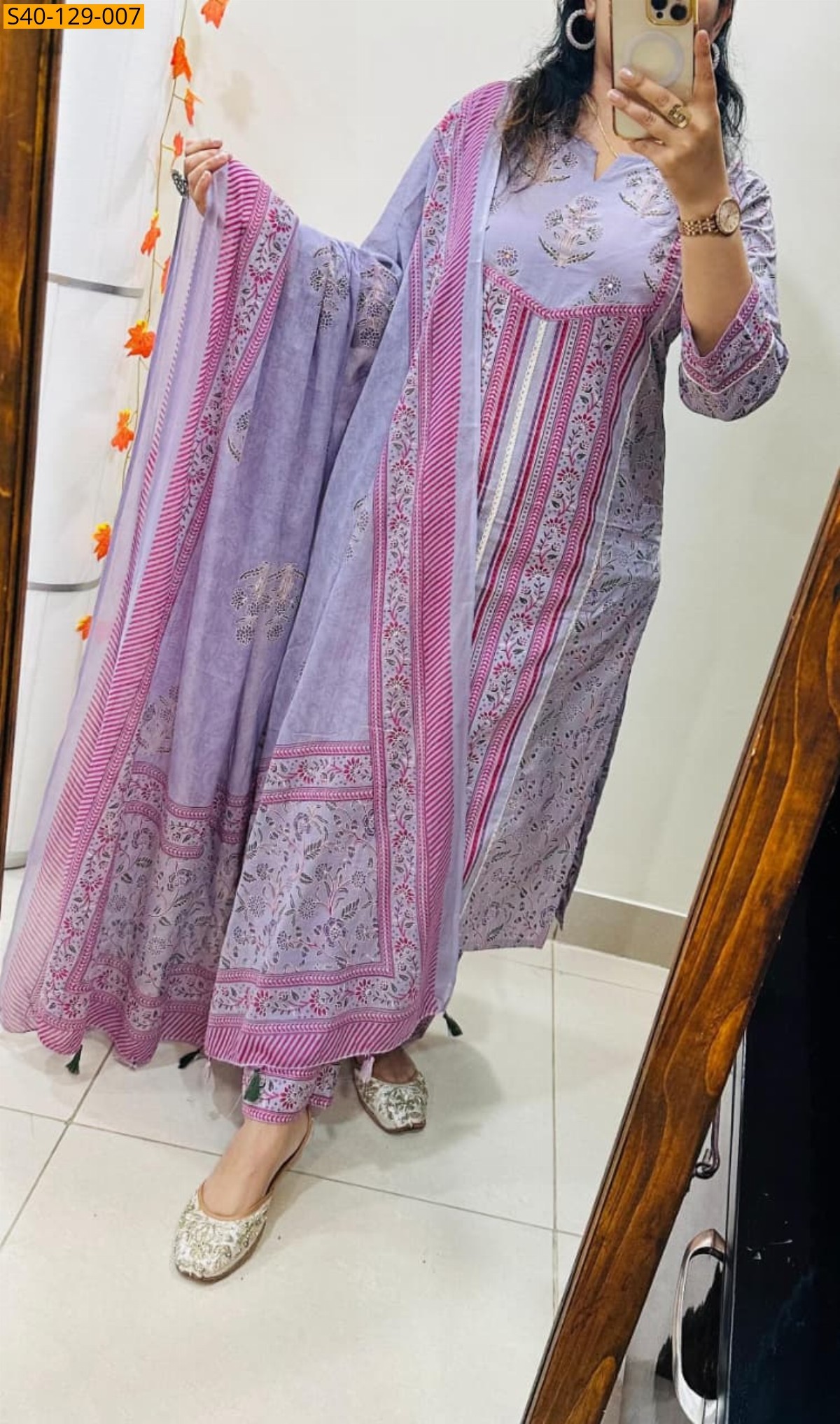 Lavender Fancy cotton kurta 3 piece suit set