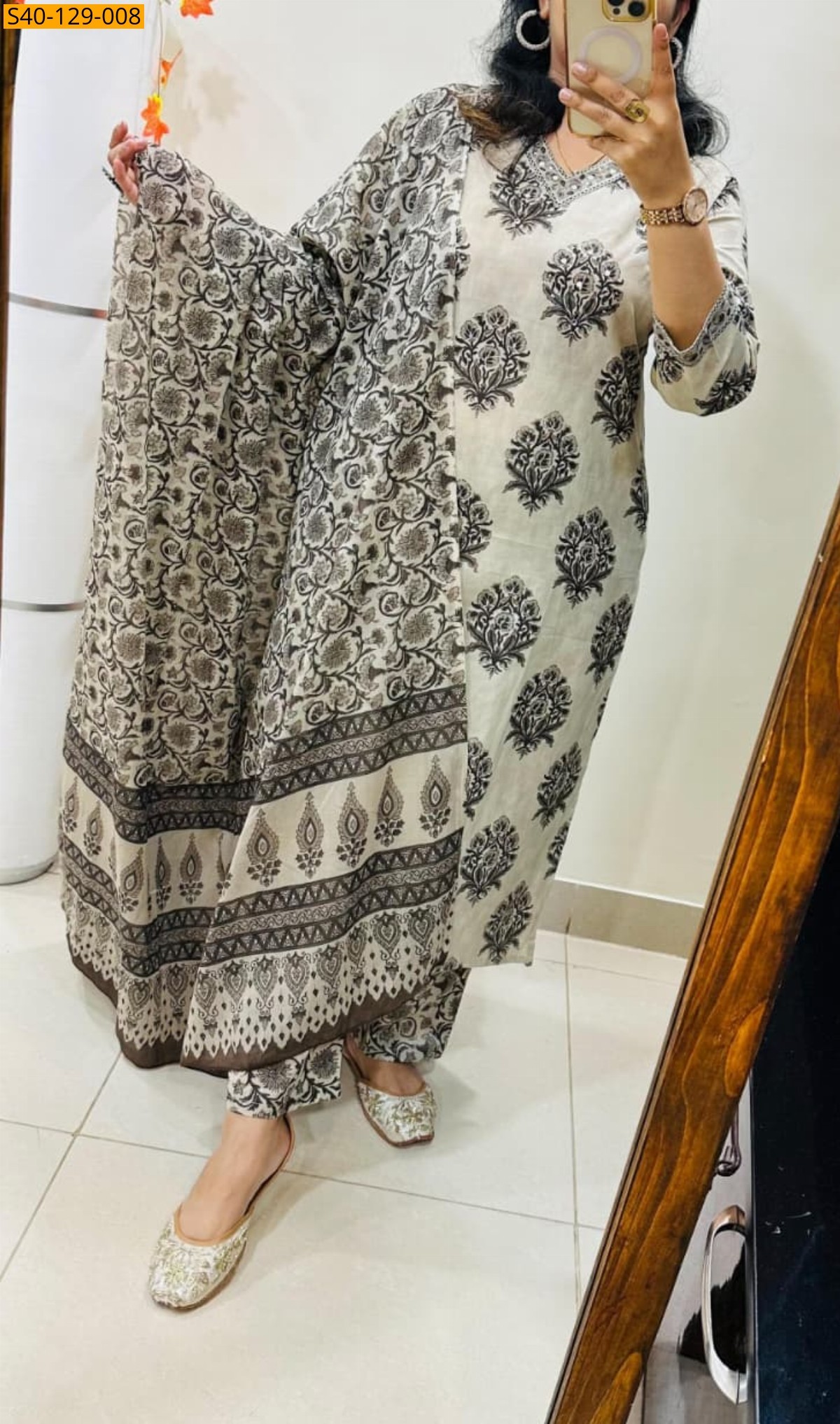 Half White Fancy cotton kurta 3 piece suit set