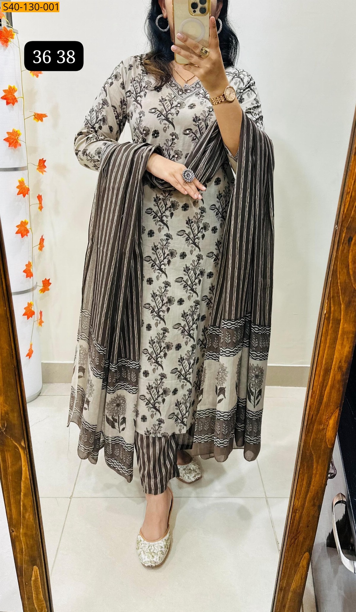 Gray Fancy Azrakh cotton kurta set