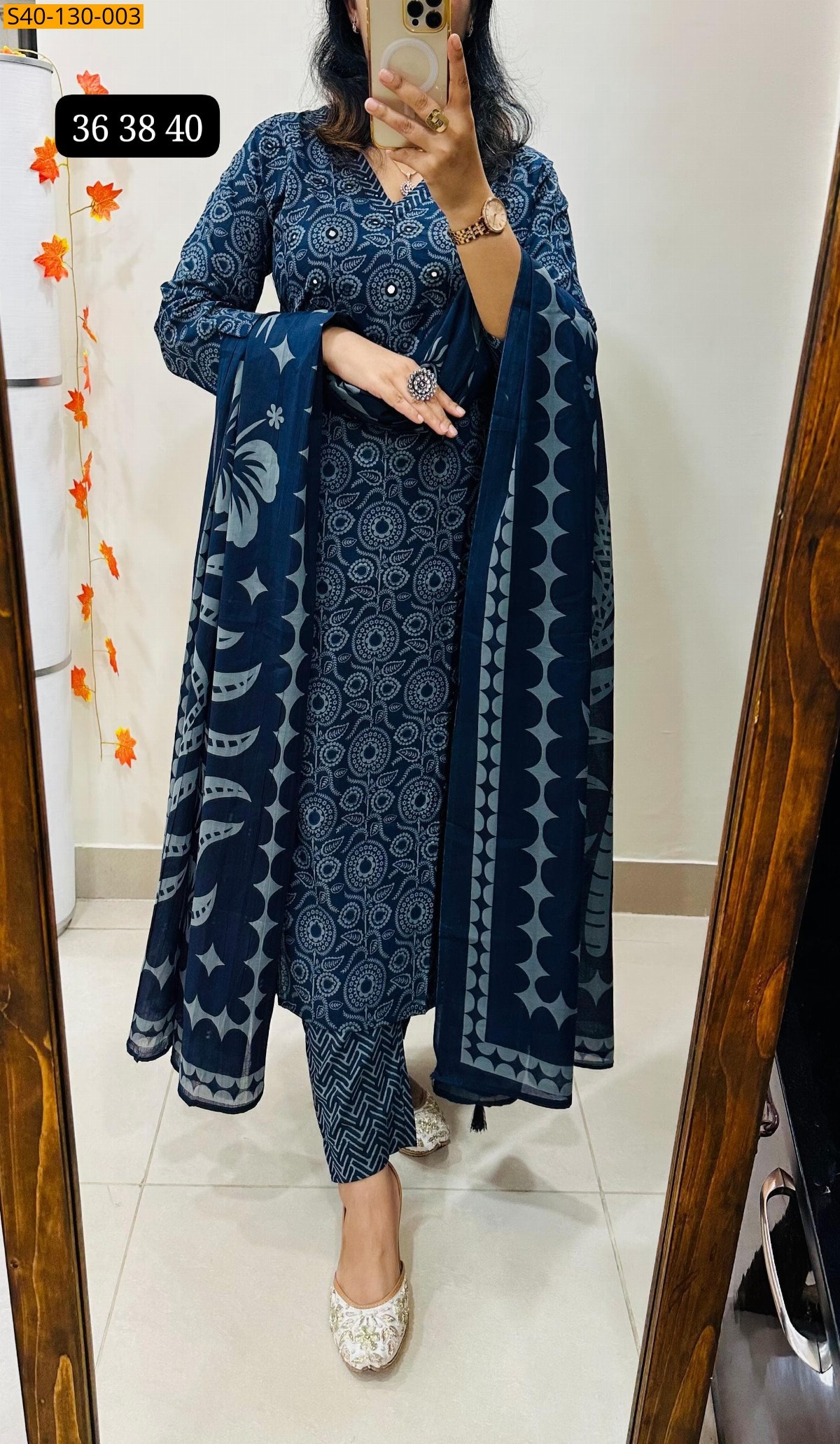 Navy Blue Fancy Azrakh cotton kurta set