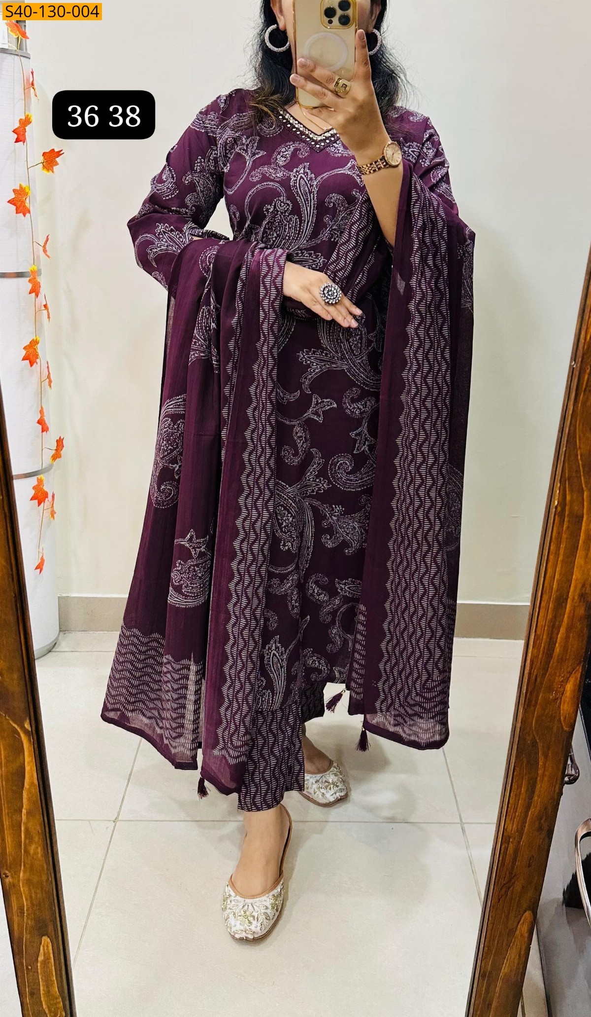 Wine Fancy Azrakh cotton kurta set