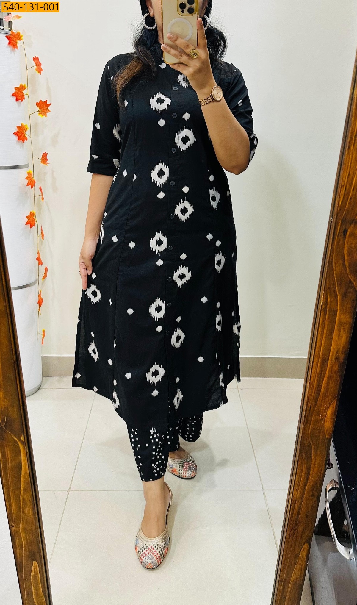 Black Premium printed Fine Cotton Kurti and pant