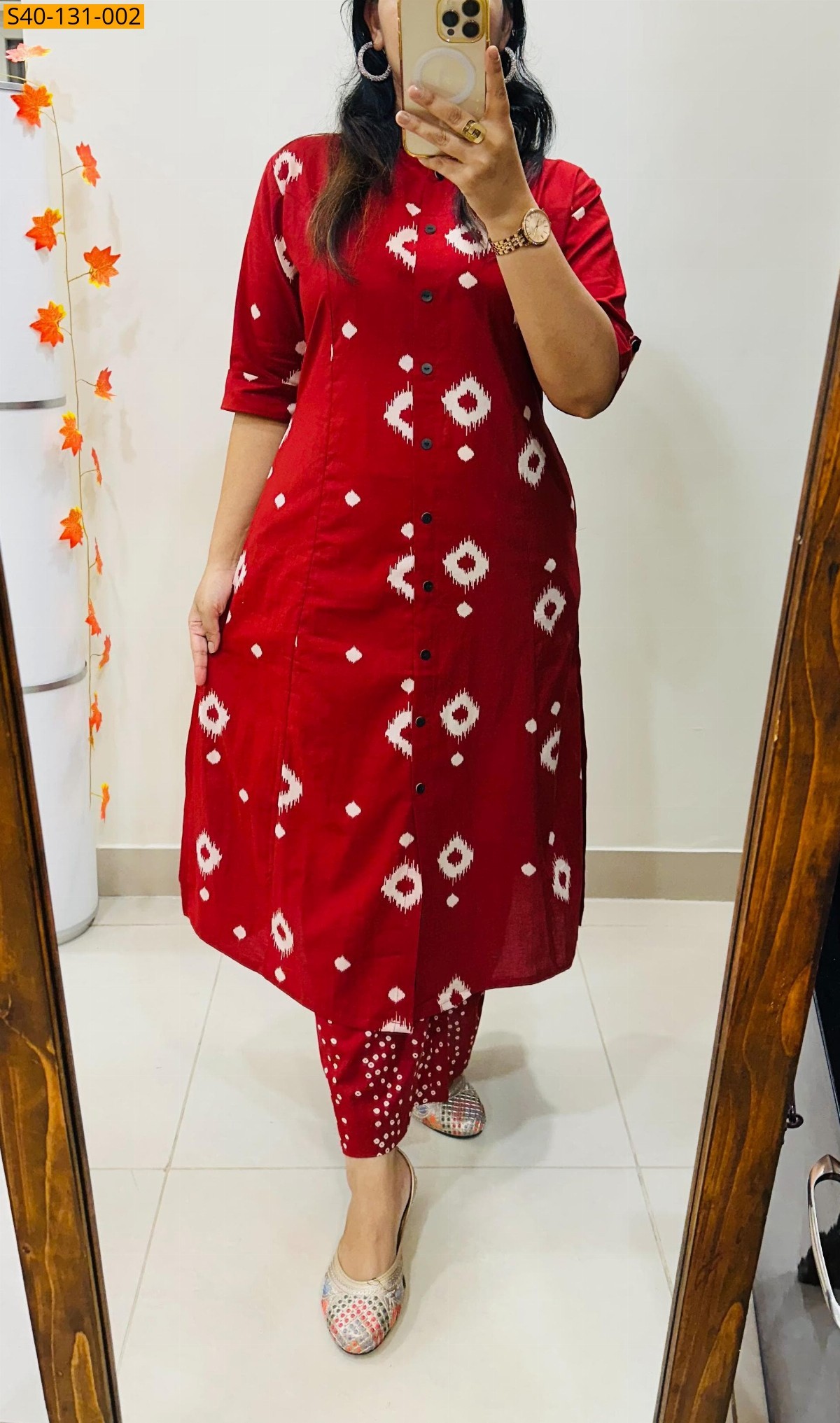 Maroon Premium printed Fine Cotton Kurti and pant