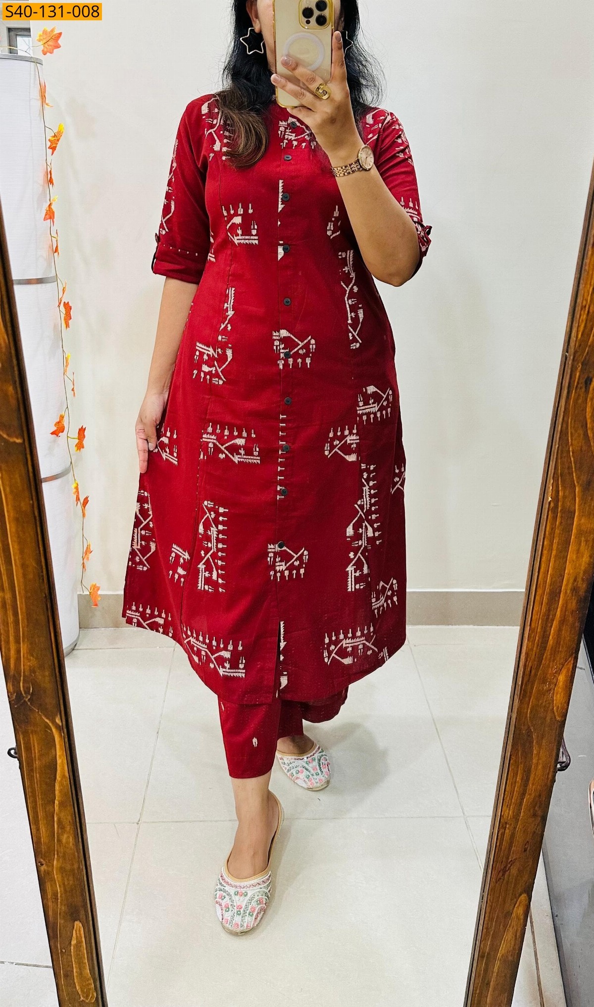 Maroon Premium printed Fine Cotton Kurti and pant