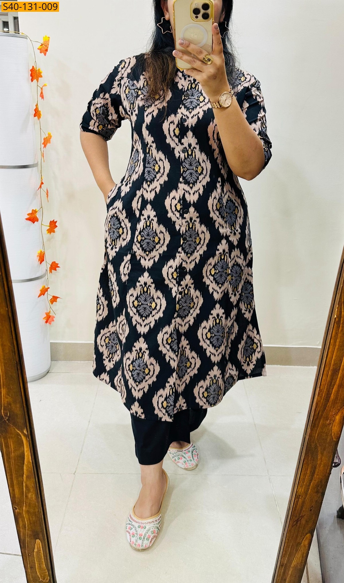 Black Premium printed Fine Cotton Kurti and pant