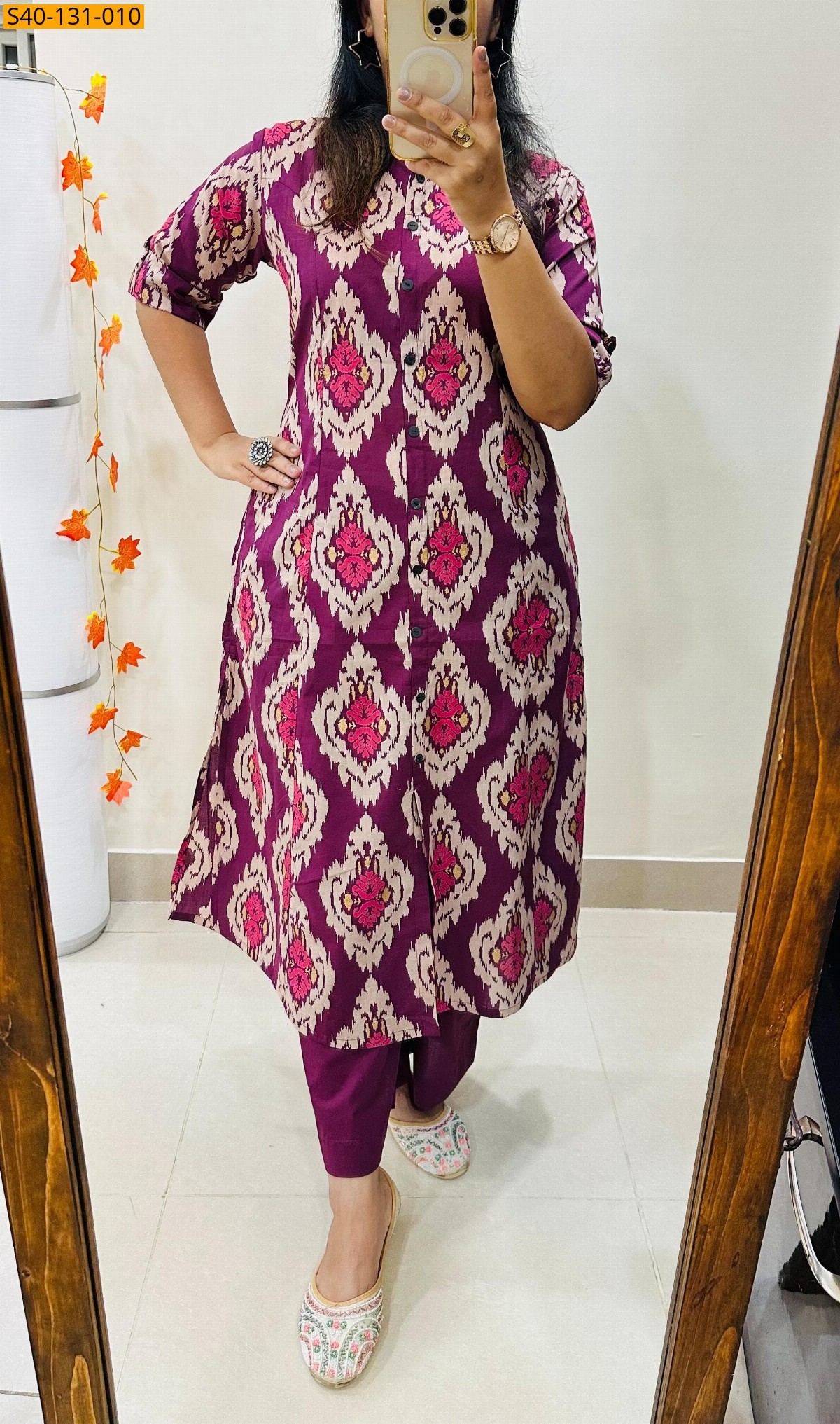 Magenta Premium printed Fine Cotton Kurti and pant
