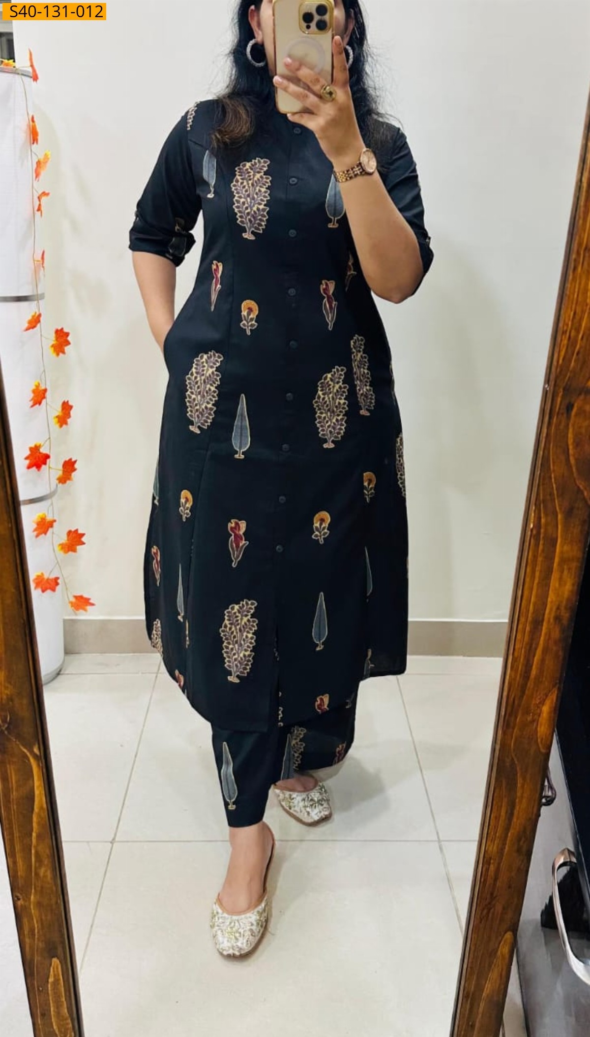 Black Fancy Aline cotton Kurti set