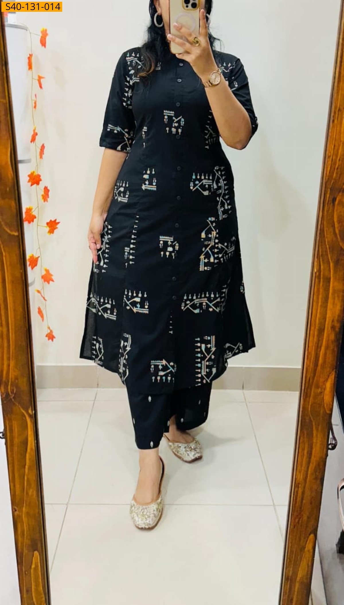 Black Fancy Aline cotton Kurti set