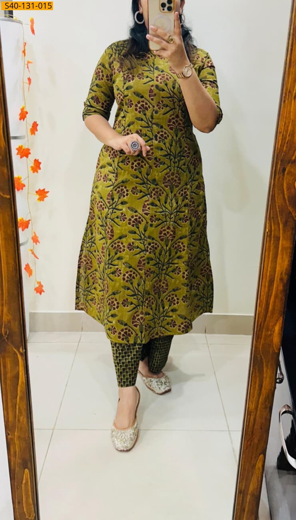 Green Fancy Aline cotton Kurti set