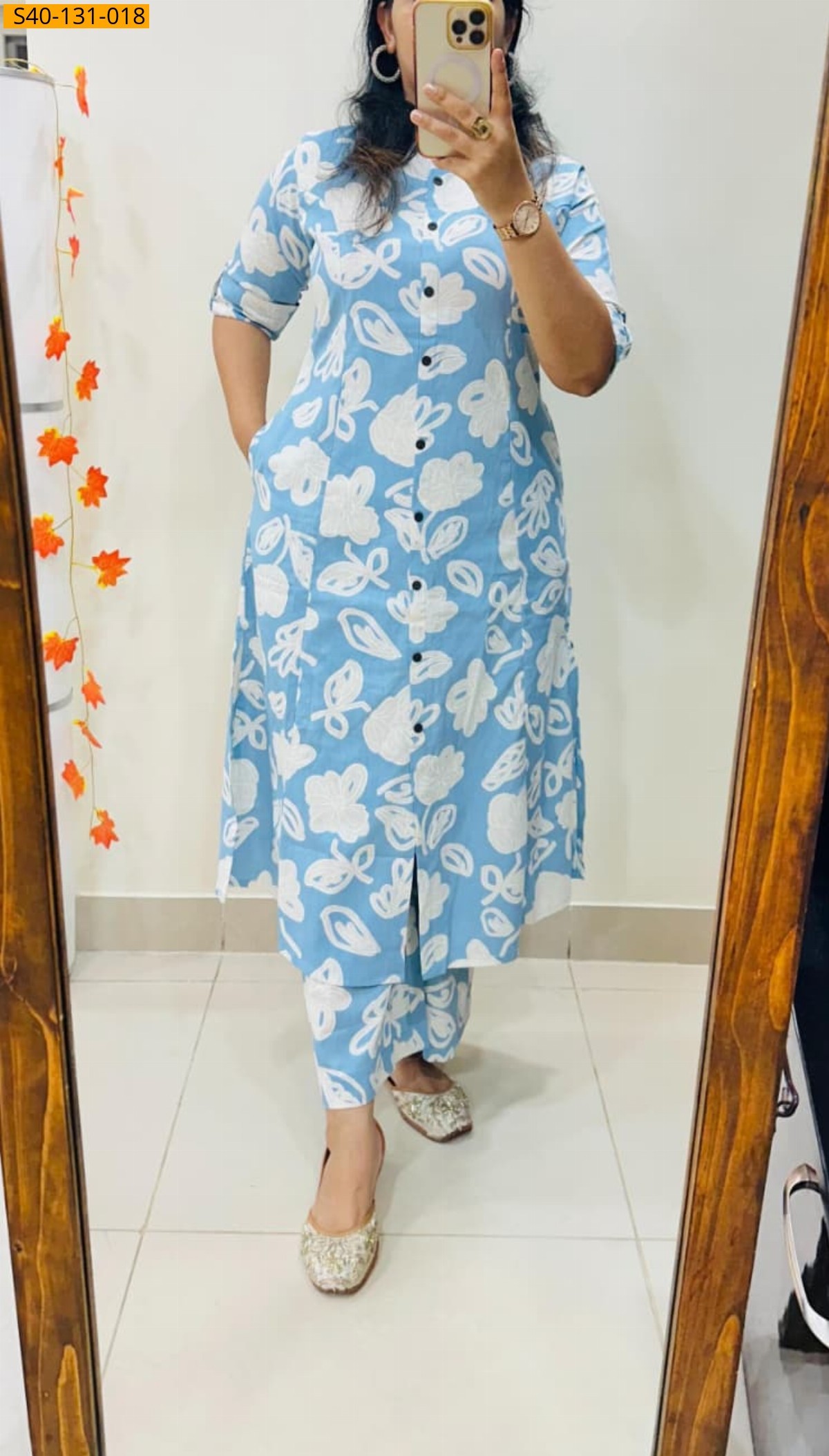 Blue Fancy Aline cotton Kurti set