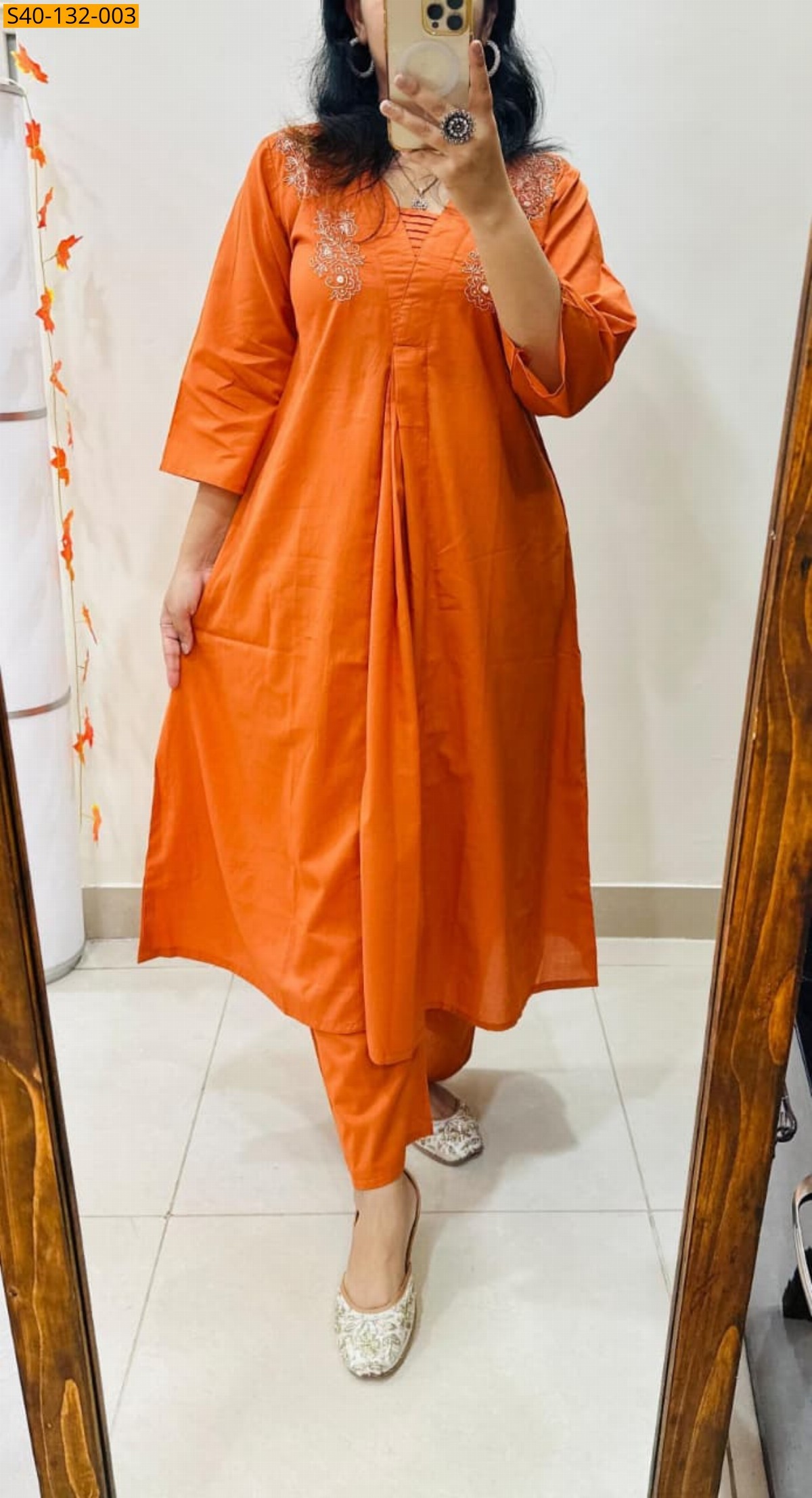Orange Fancy  Ethnic Kurti Pant Set 