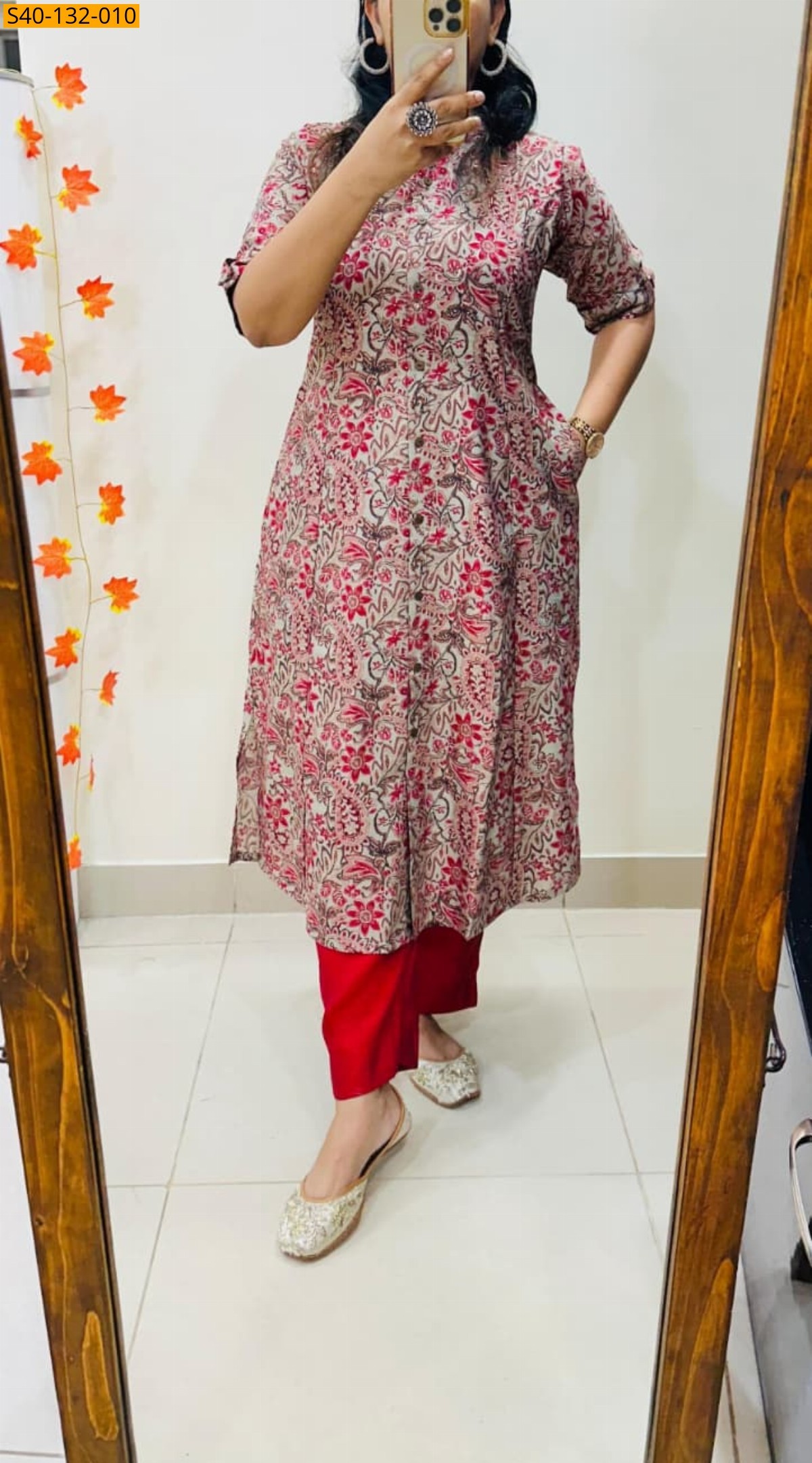 Red Fancy  Ethnic Kurti Pant Set