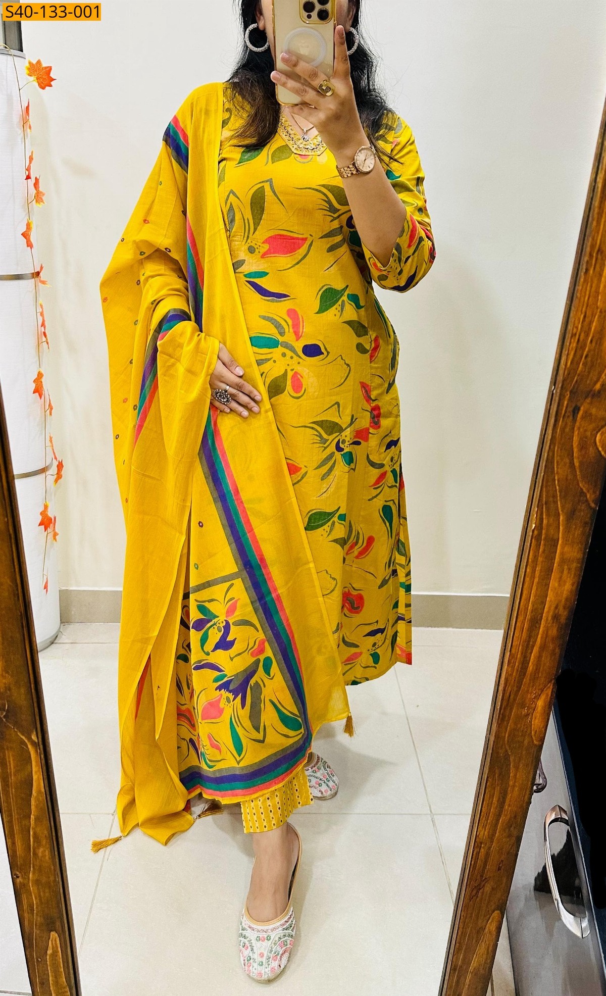 Yellow Fancy Azrakh cotton kurta set