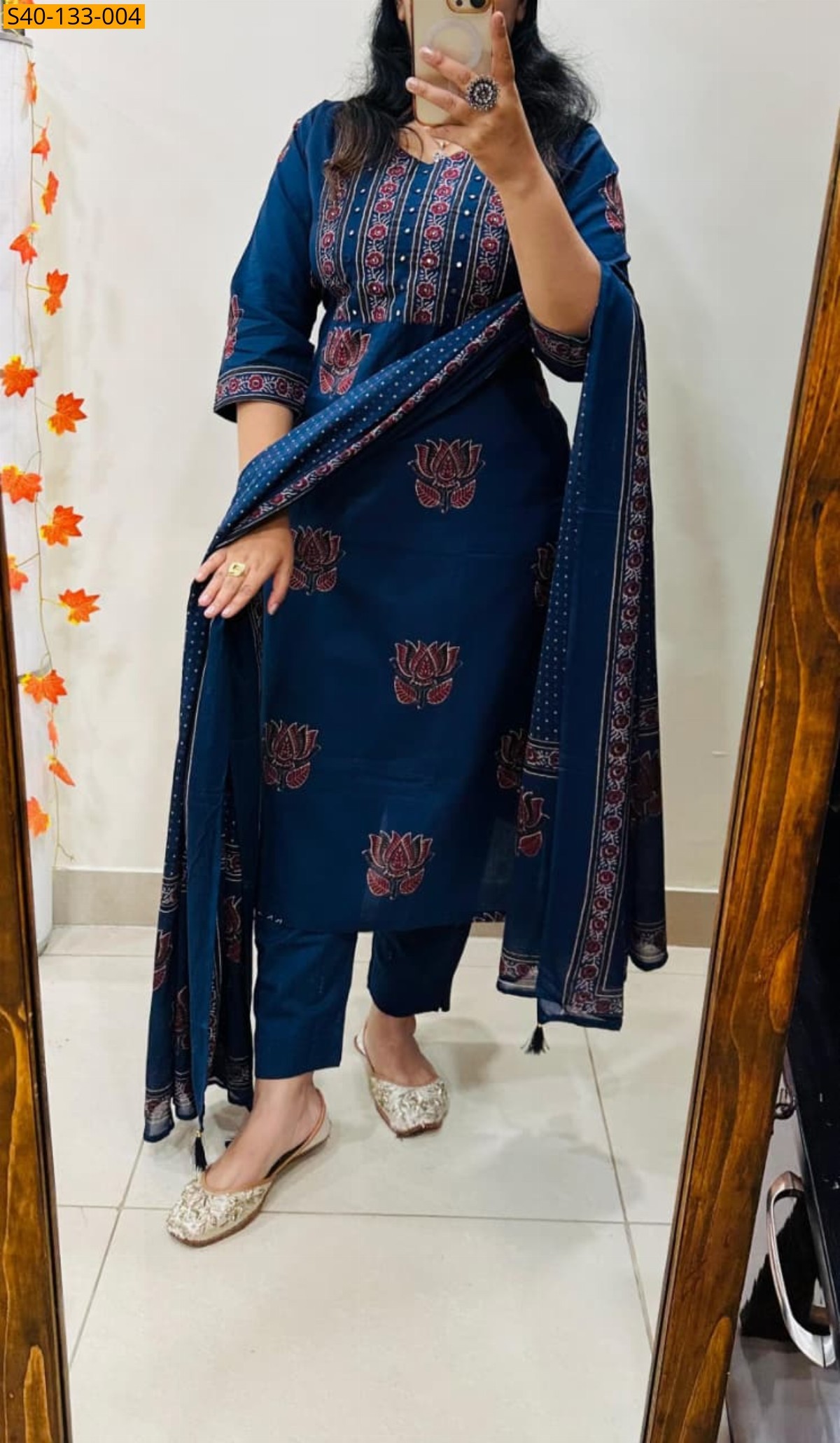 Navy Blue Fancy Cotton kurti pant dupatta Set
