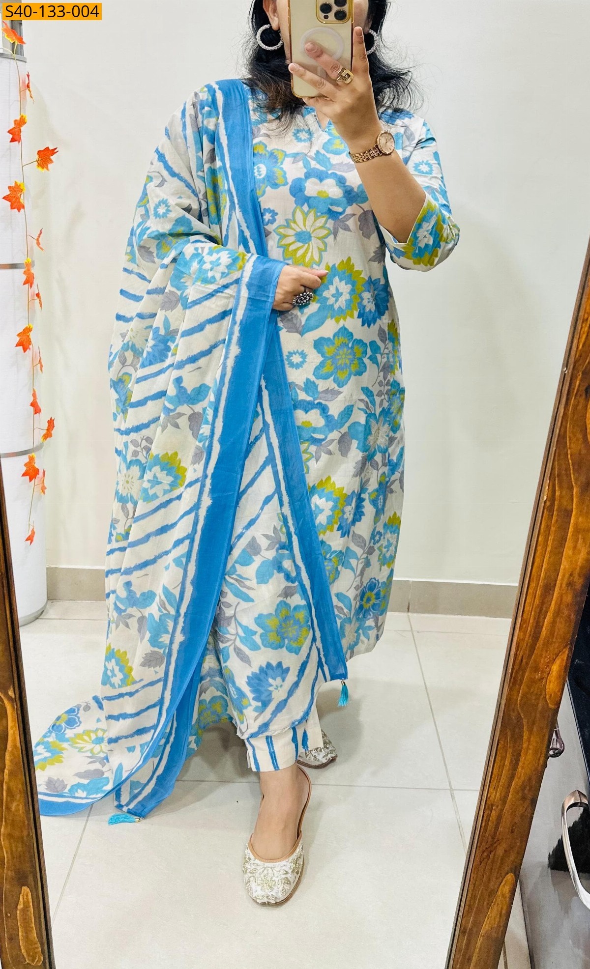 Blue Fancy Azrakh cotton kurta set