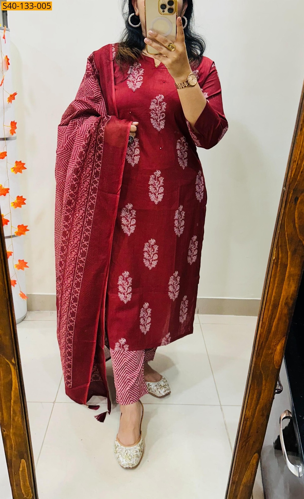 Maroon Fancy Azrakh cotton kurta set