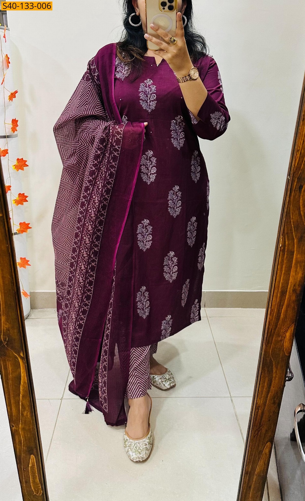 Wine Fancy Azrakh cotton kurta set