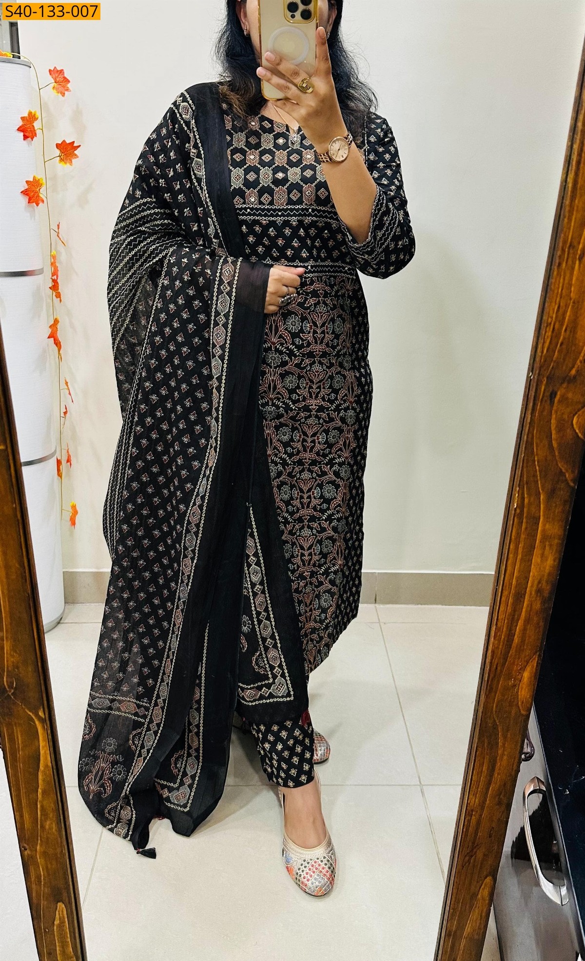 Black Fancy Azrakh cotton kurta set