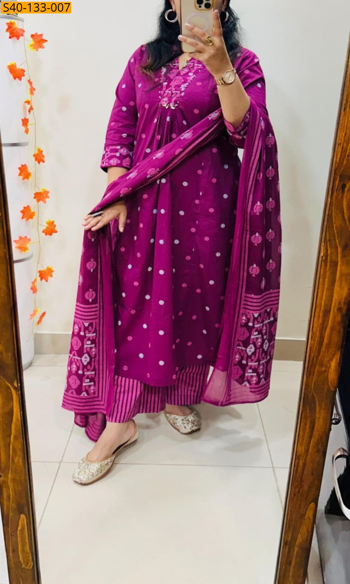 Pink Fancy kurti palazzo dupatta set