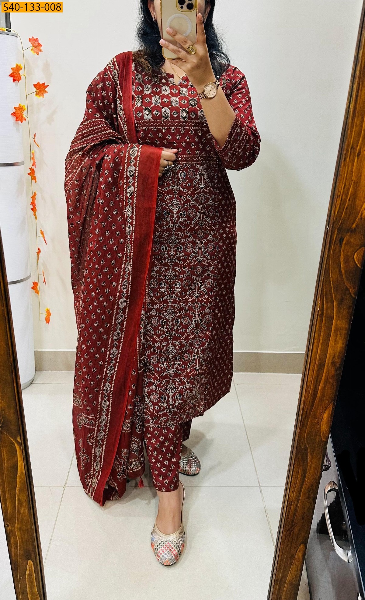 Maroon Fancy Azrakh cotton kurta set