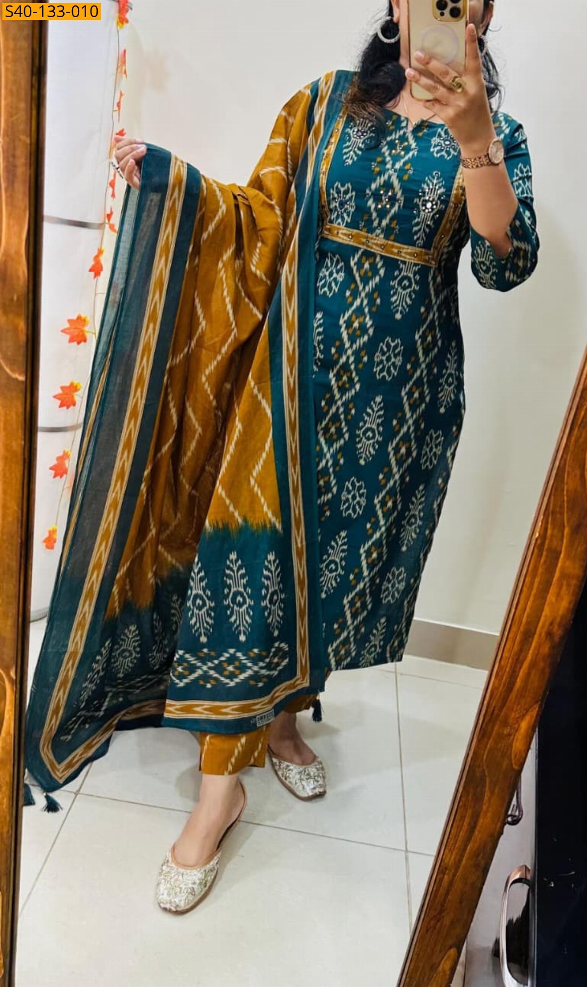 Morpitch Fancy Azrakh cotton kurta 3 piece suit set