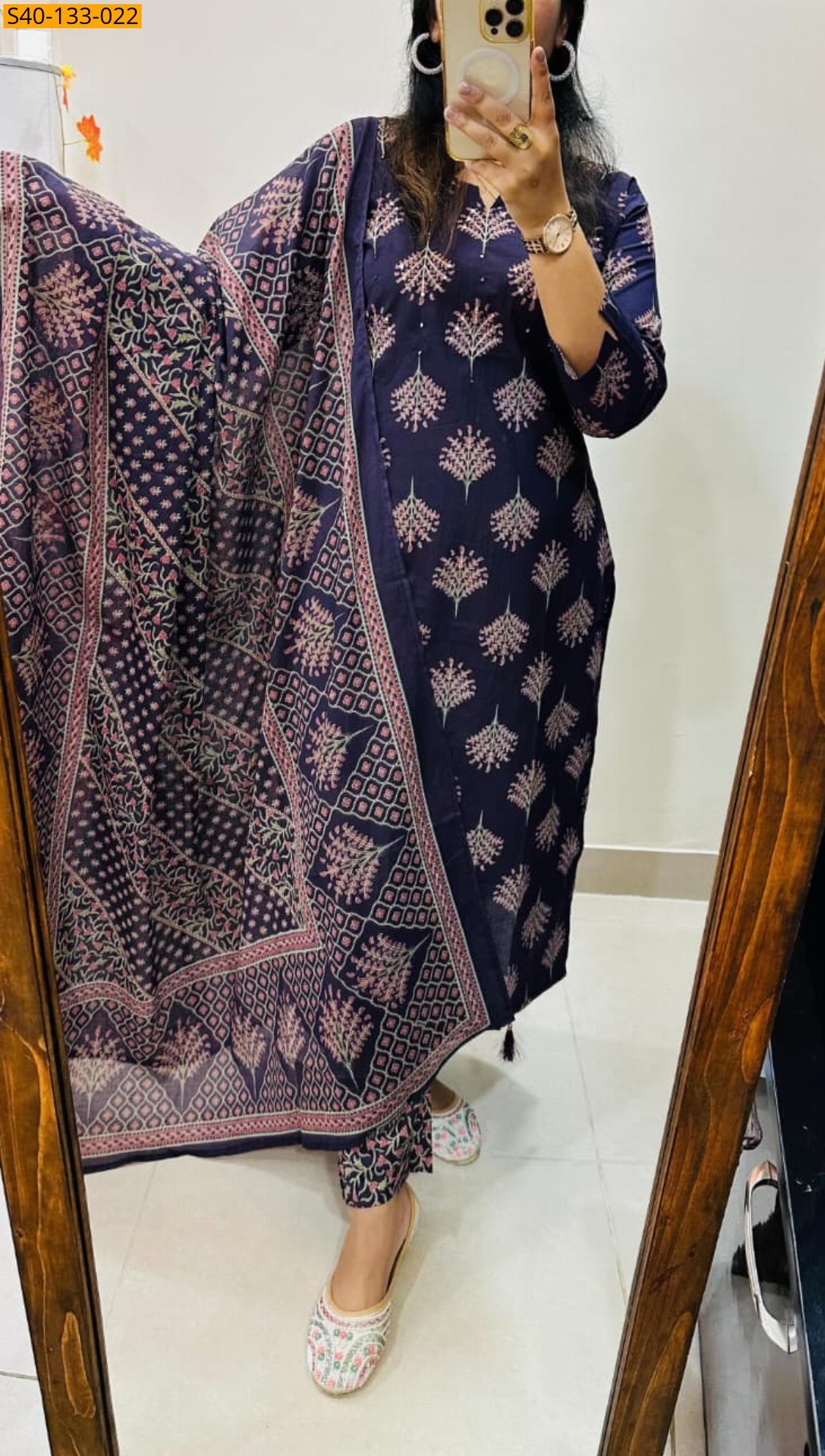 Purple Fancy Azrakh cotton kurta 3 piece suit set